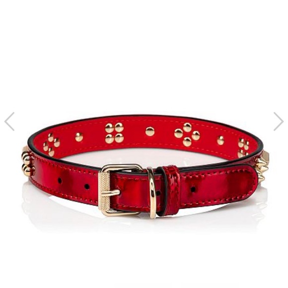 Christian Louboutin Small LoubiCollar LoubiLeash Psychic Patent RED Gold Spikes - Picture 2 of 12